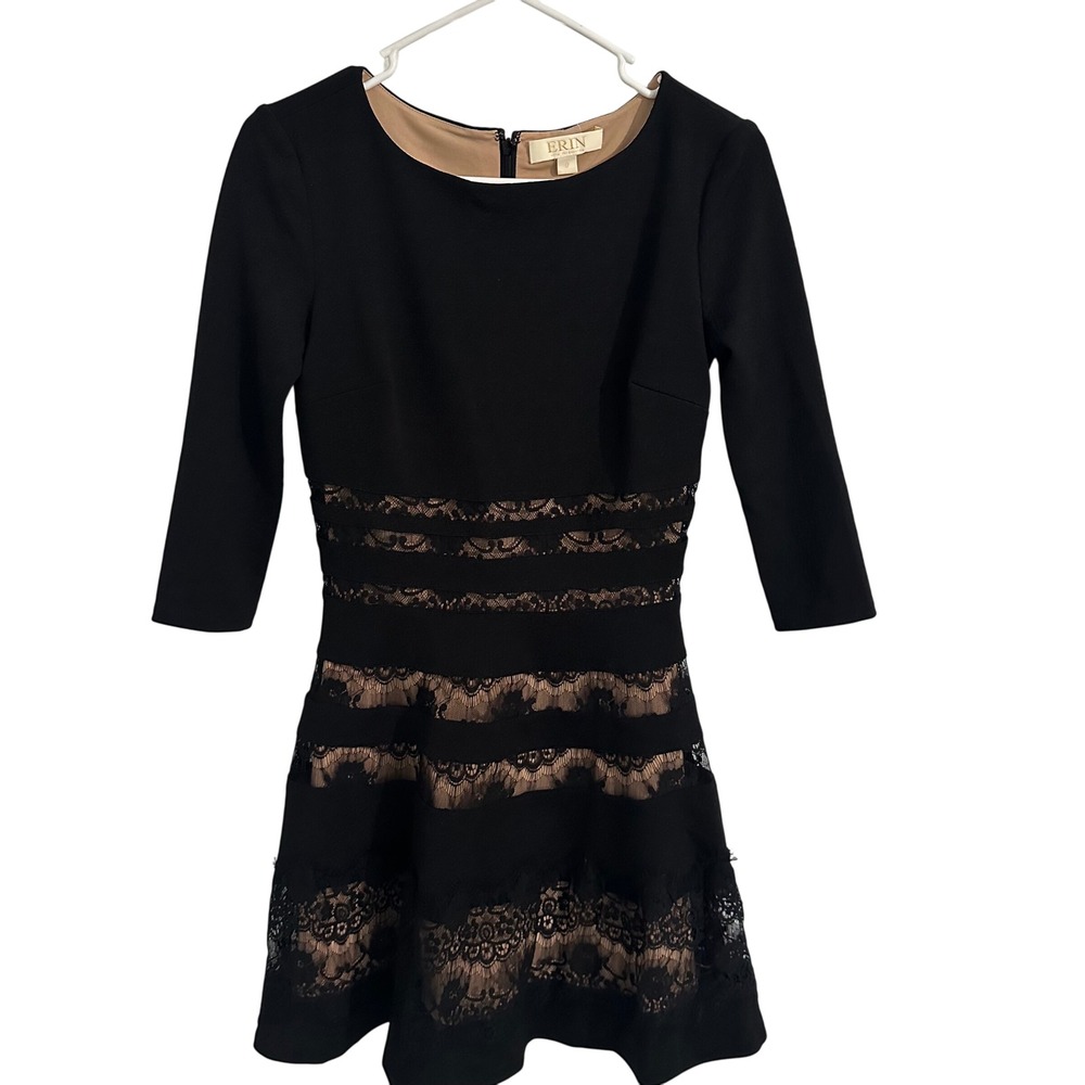 ERIN Erin Fetherston Black Lace Dress Cocktail Party 3/4 Sleeve Size 0